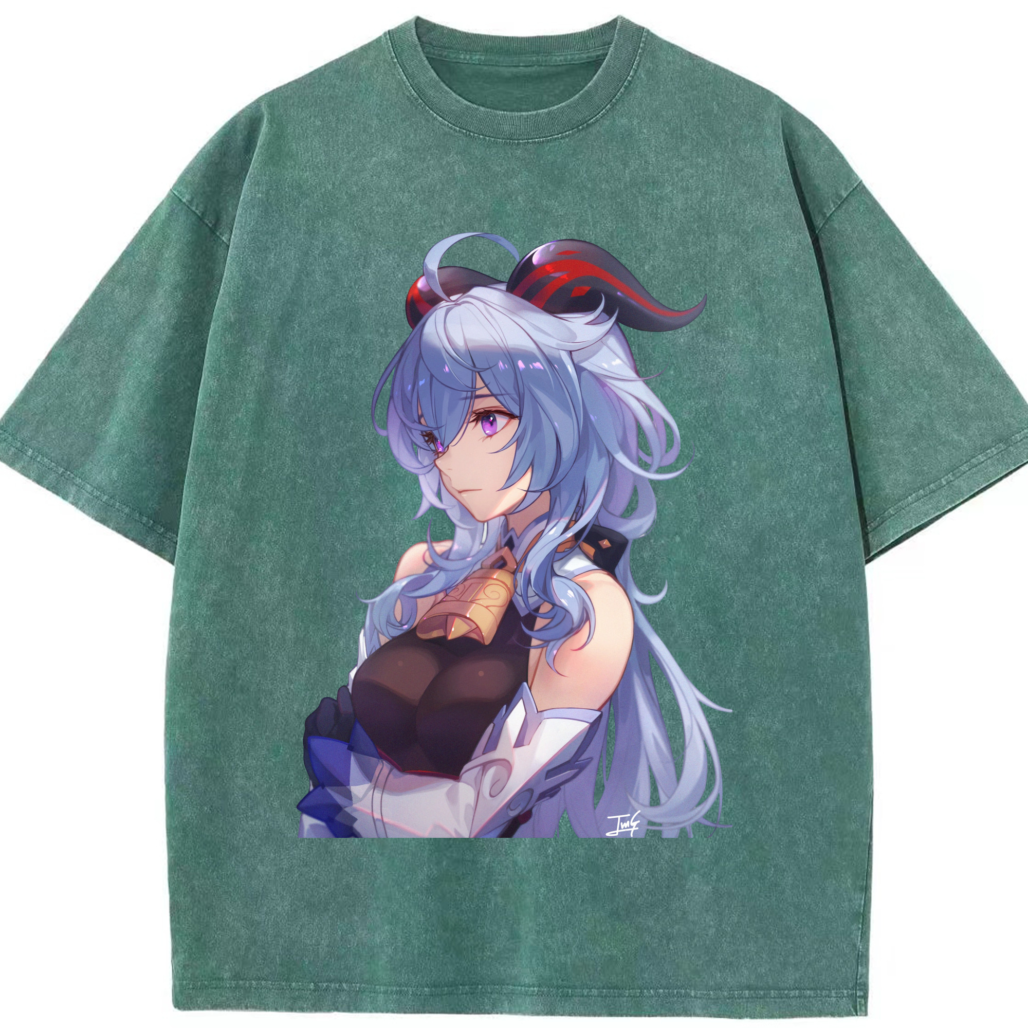 げんし神 甘雨 かんう genshin Ganyu 綿100% ヴィンテージ風 半袖Tシャツ（フロントプリント）